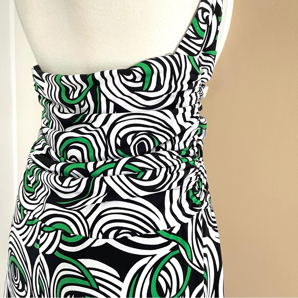 Abstract Print Halter Dress with Cinched Bust & A-Line Skirt — Machine Washable, - Picture 7 of 12